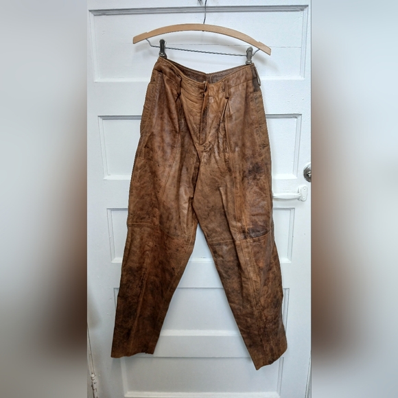 Forenza Distressed Brown Leather Men Pants - Picture 1 of 3